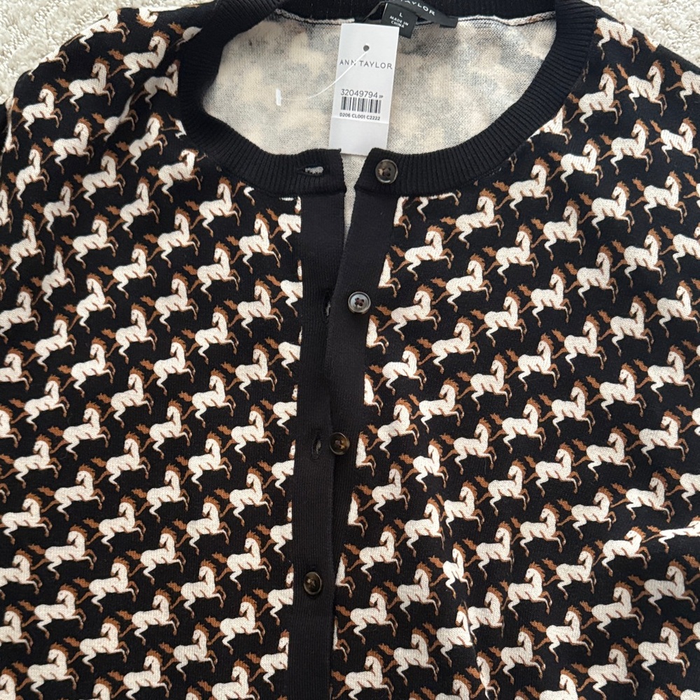 Ann Taylor Black and White Horse Pattern Cardigan